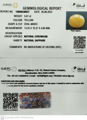 6.61/CT Natural Yellow Sapphire With Govt Lab Certificate (1221)